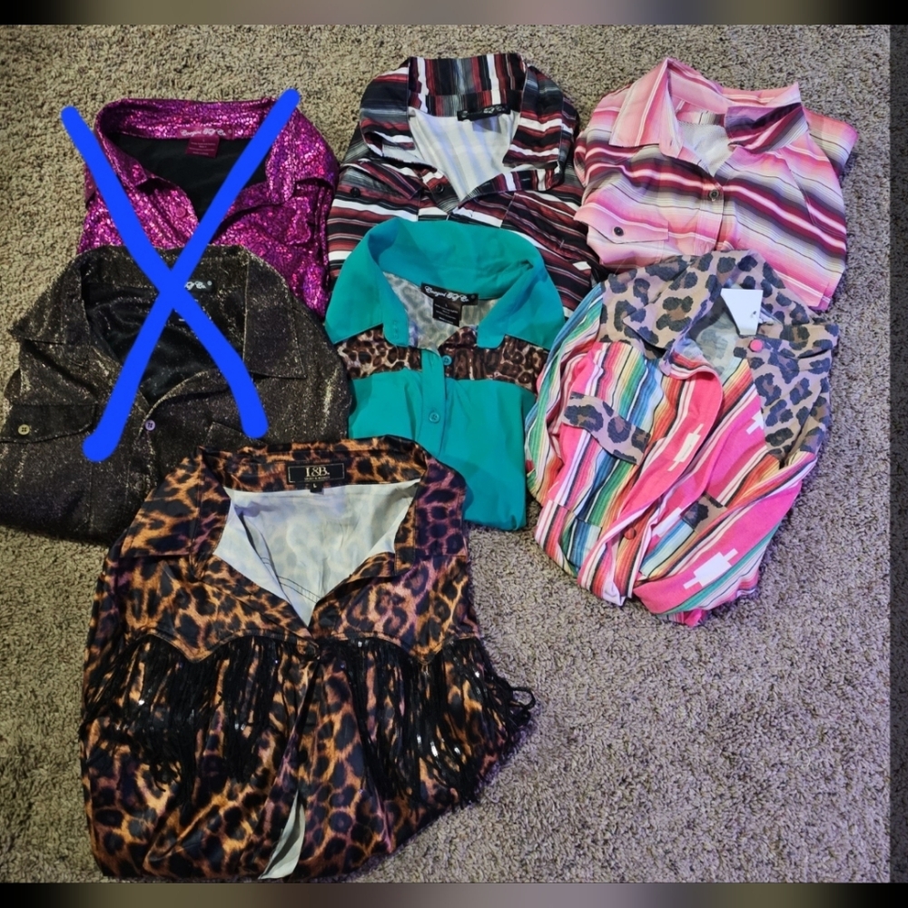 Rodeo Shirt Bundle (5) Size Large. Cowgirl Tuff, Ariat, And One From A Boutique